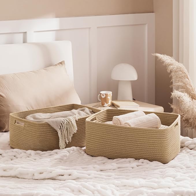 2 Pack Storage Baskets for Organizing, Large Woven Storage Basket, Brown | 17"Lx13"Wx7.5"H, Cotton Rope Basket, Toy Storage, Cube Shelf, Closet Shelf Organizer, Clothes Storage, Home Decor - Image 6
