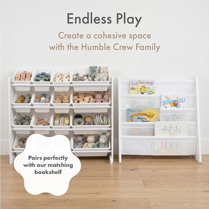 Humble Crew Kids Toy Organizer with 16 Bins, 4 Tier Storage for Playroom | Sturdy wood and steel toddler shelf, removable BPA-free containers, wall anchor anti-tip safety kit for bedroom or classroom - Image 8