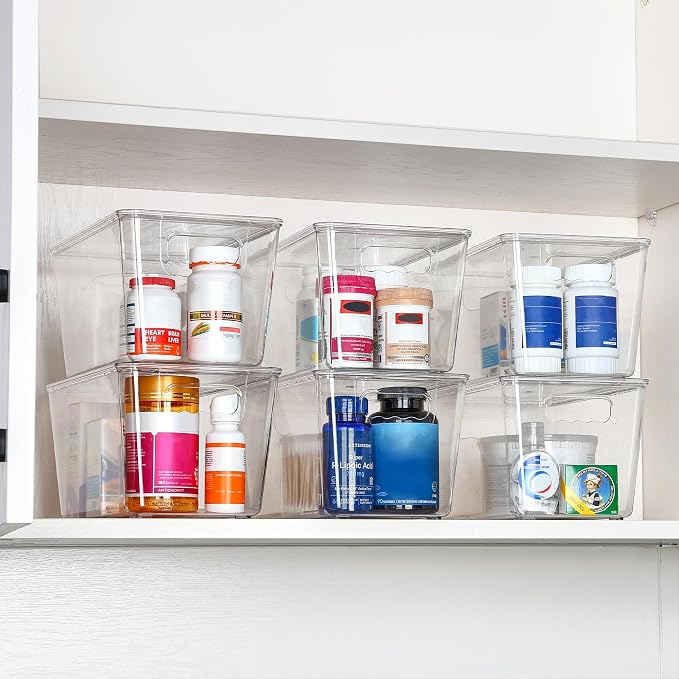 Vtopmart 12 Pack Clear Stackable Storage Bins with Lids and Handles, Medium | BPA-free Plastic, Organize Vertically, For Pantry Kitchen Fridge Cabinet Closet Bathroom, Built to Last, Easy to Move - Image 7