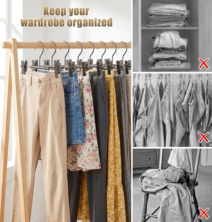 VWV 10 Pack Pants Hangers with Clips, 12.4 Inch Aluminum Skirt Hangers with 360° Swivel Hooks, Heavy Duty Space Saving Closet Hangers for Jeans, Slacks, Shorts (Matte Gunmetal) - Image 7