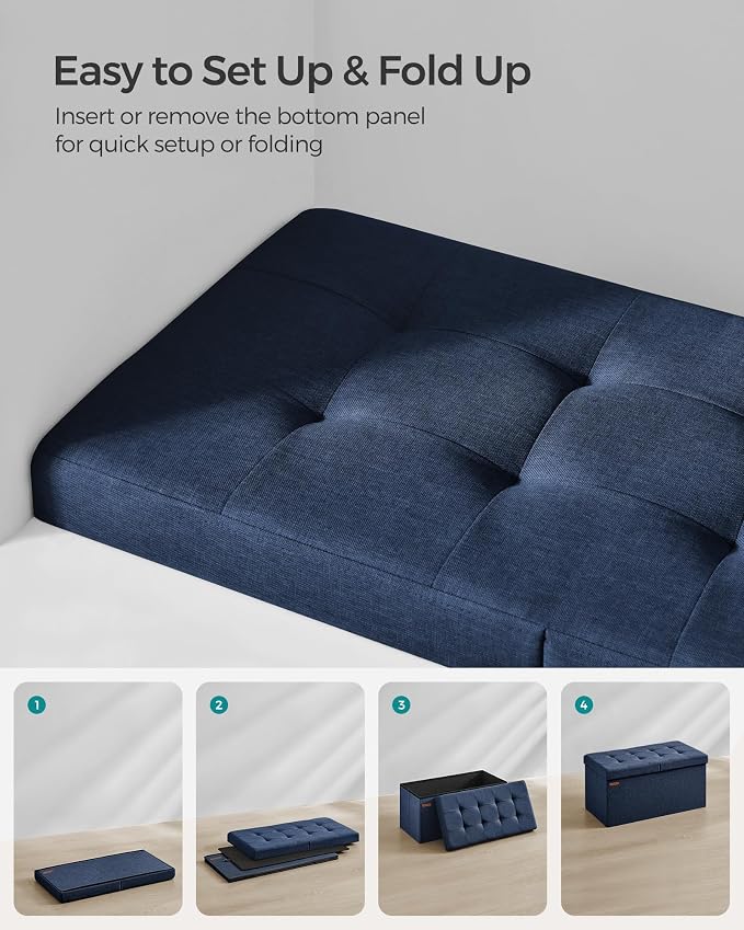 SONGMICS 30 Inches Storage Ottoman, Foldable Bench with Flipping Lid | Storage Bench, 661.4 lb Load Capacity, for Entryway, Living Room, Bedroom, Midnight Blue, MINOTA Collection ULSF046Q02 - Image 6