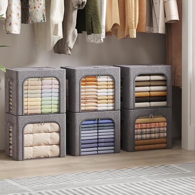 Lifewit Clothes Storage Bins with Metal Frame, Stackable Storage Box, Foldable Clothing Storage Bins with Lids, 40L Storage Bags Fabric Box Organizer with Clear Window& Zippers& Sturdy Handles 6 Pack - Image 9