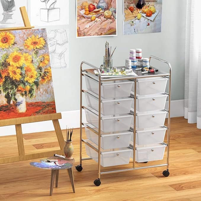 RELAX4LIFE Rolling Storage Cart with 10 Drawers - Craft Storage Cart with Lockable Wheels,Utility Cart, Art Cart Organizer for Crafting Storage, Studio, Office, Home, School Rolling Drawer Cart - Image 9