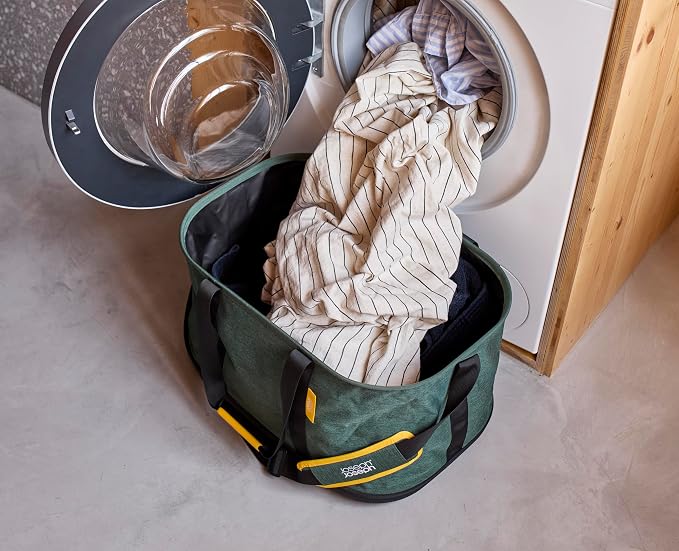 Joseph Joseph Hold-All Collapsible 45L/11.89 Gallon Outdoor Washing Laundry Basket with Shoulder Strap, Durable Fabric, Waterproof Base (Dark Green) - Image 7