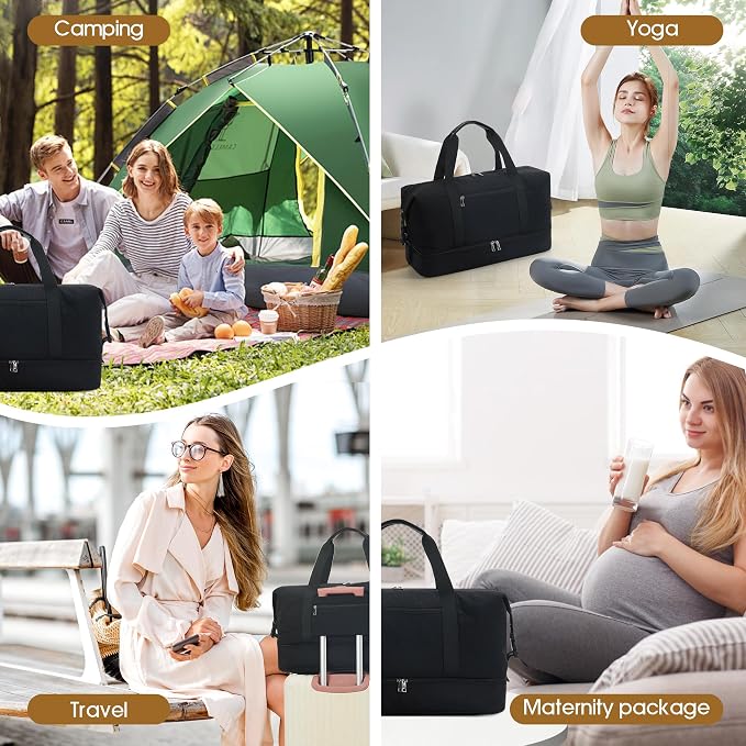 Oeihuivt Weekender Bags for Women with 3 Extra Pack - 21 Inch Large Travel Duffel Bag Set with Shoe Compartment, Heavy-Duty Nylon Carry on Overnight Tote, Black - Image 5