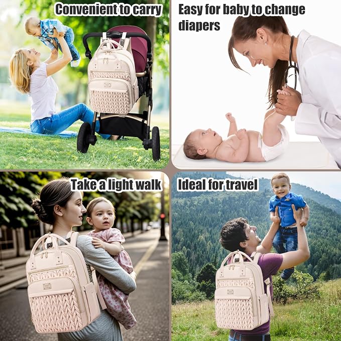 Tealari Diaper Bag Backpack,Stylish Baby Diaper Bag,Waterproof Travel Diaper Backpacks Baby Bags with Changing Pad,Stroller Straps,Insulated Pockets (Beige) - Image 7