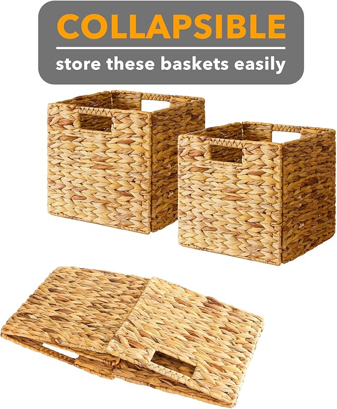 SpaceAid 6 Pack Wicker Basket, Storage Baskets for Organizing, Woven Rattan Basket with Handles for Shelves, Water Hyacinth Large Cube Organizer Storage Bin, 12x12x12 inch, Natural - Image 7