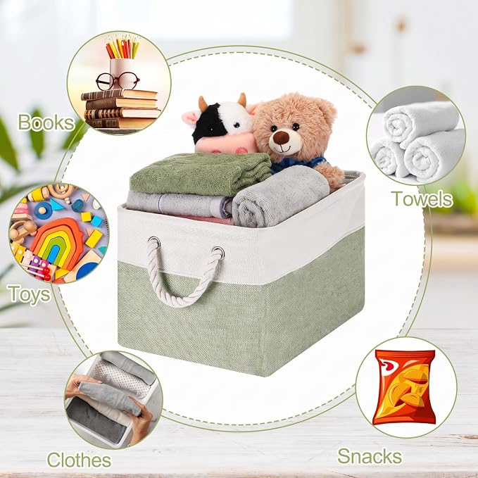FoldTier 10 Pack Large Collapsible Fabric Storage Baskets with Handles Decorative Storage Bins for Organizing Shelves Toys Clothes(Beige & Green,16 x 12 x 10 Inches) - Image 7