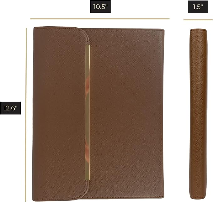 BLU MONACO | Brown Vegan Leather Binder for Women | Magnetic Closure Business Leather Portfolio Organizer with Gold Trim | Professional Padfolio for Meetings Interviews Documents - Image 6