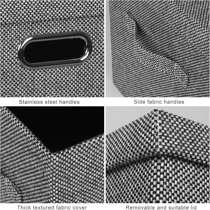 Storage Bins with Lids Fabric Closet Organizers Cubes Office Organization | 36 Quart 3 Pack Black and White Mix Collapsible Stackable Linen Fabric 4 Handles Bedroom Closet Cabinet Under Bed Clothes Toy - Image 7