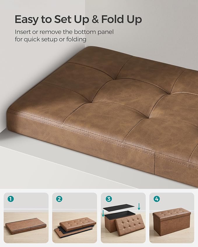 SONGMICS MAZIE Collection - 30 Inches Storage Ottoman Bench with Flipping Lid, Storage Chest Footstool, Load 660 lb, for Entryway, Living Room, Bedroom, Synthetic Leather, Coffee Brown ULSF045K01 - Image 7