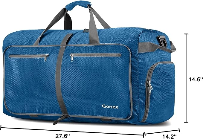 Gonex 80L Foldable Travel Duffle Bag with Shoe Compartment, Lightweight | 210D Nylon, Water-Repellent, Folds Compact, Multiple Pockets, Luggage Sleeve, Weekend Trips & Camping, Deep Blue - Image 10