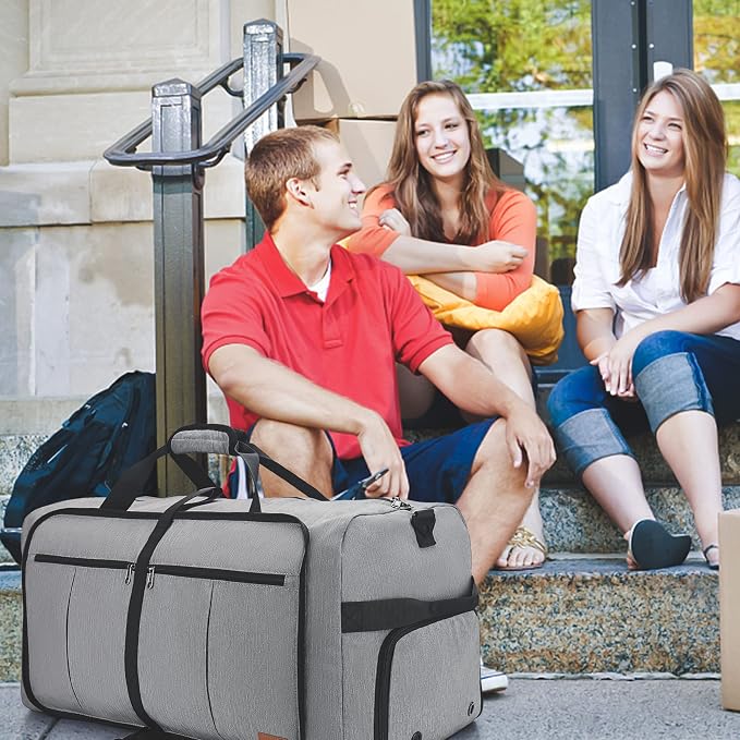 80L EXTRA LARGE Foldable Waterproof Travel Duffle Bag for Men and Women | with Shoe Compartment, Gray, 26" Duffel Bags for Weekender Gym Sport, Tear Resistant - Image 7