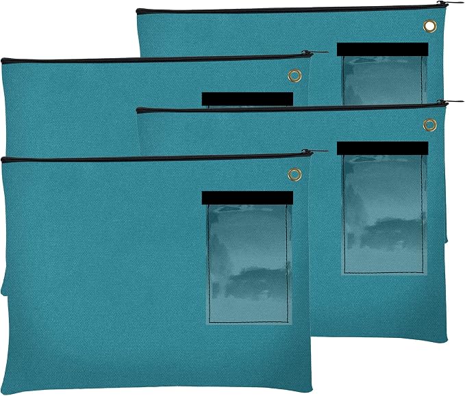 BankSupplies Canvas Zipper Bags | 14W x 11H | Set of 4 | Large Storage Bags | Grommet for Zip Tie & Padlock | 5W x 3H Framed Cardholder | Zipper Closure | Bank Bags by BankSupplies