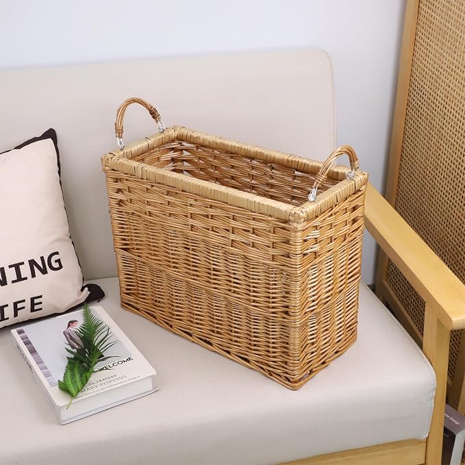 YAHUAN Natural Wicker Storage Basket with Built-in Handles Stair Basket Magazine Basket Large Wicker Baskets for storage Home Organizing Laundry (Wicker) - Image 6