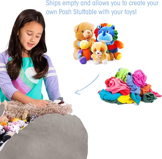 Posh Creations Stuffable Kids Stuffed Animal Storage Bean Bag Chair Cover - Childrens Toy Organizer, Medium 27" - Soft Faux Rabbit Fur Gray - Image 3