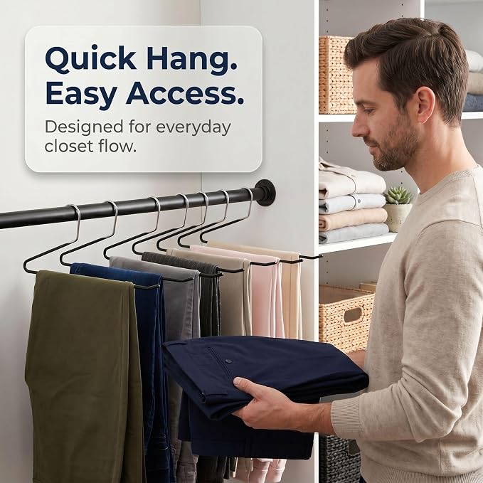 Pants Hangers 20 Pack Open-Ended Metal Pants Hangers Space Saving | Jeans Hangers with slim profile, metal pants hangers with non-slip coating, easy access for slacks, jeans, and trousers - Image 8