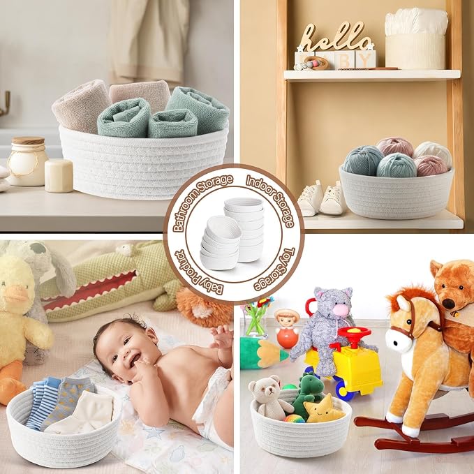 12 Pack Small Storage Basket Cute Natural Cotton Rope Woven Basket Tiny Boho Decorative Toy Storage Bin Gift Baskets for Home Organizing, Closet, Shelf, Nursery, Bathroom(Round,Beige) - Image 7
