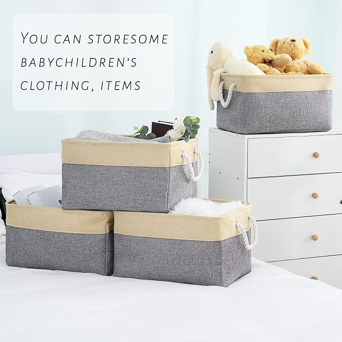 Organization and Storage Basket for Organizing - Large 4 Pack 16x12x8 inch Collapsible Baskets for Shelves Fabric Storage Cube, Storage Bins for Laundry Cloth Books Gift (Gold & Grey) - Image 5