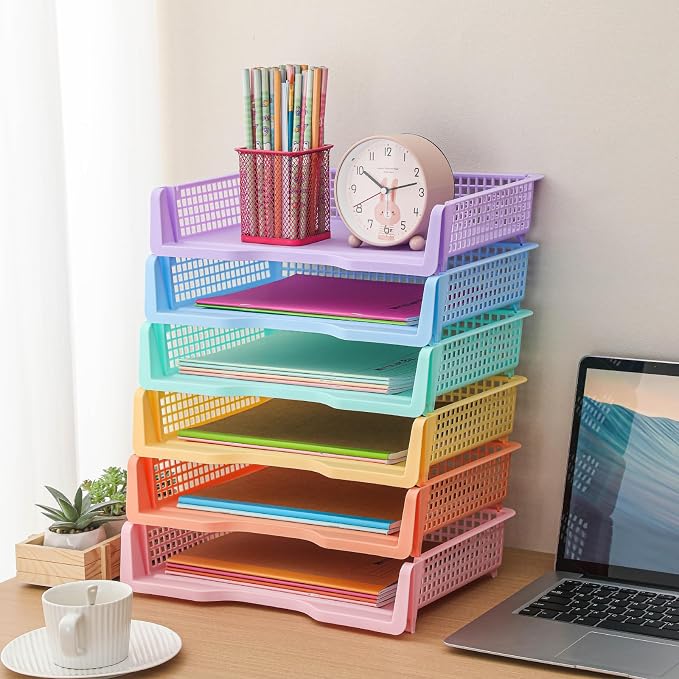 Teenyyou Set of 12 Colorful Turn in Trays Classroom Plastic Stackable Paper Tray Classroom Teachers Desk Organizer Bin for Office Home Teachers Organization and Storage,9 x 13 x 3 Inches(Morandi) - Image 7