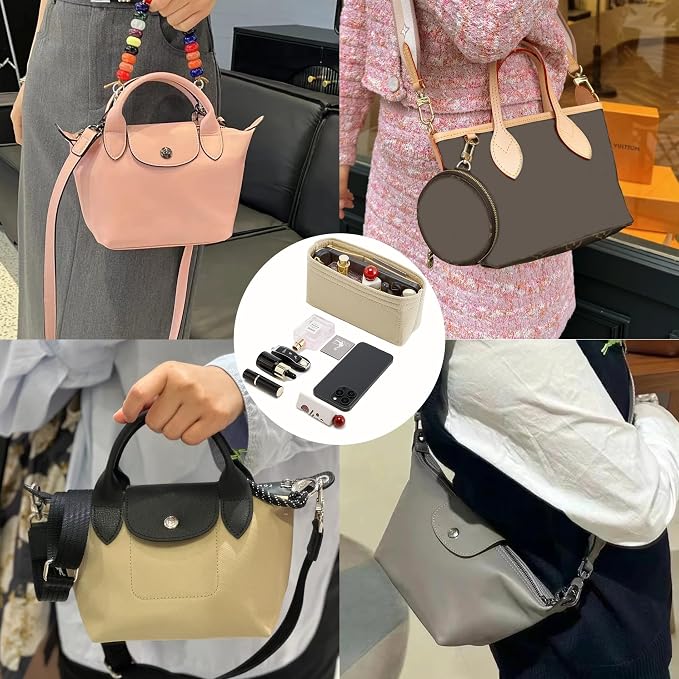 Small Purse Organizer Insert for Handbags, Felt Neverfull BB Organizer Insert,Mini Tote Bag Organizer with Zipper Pocket, Fit Neverfull BB Longchamp Xtra Energy S and More, Brown-XS - Image 7