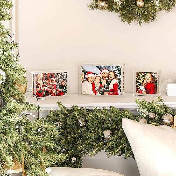Egofine 5x5 Acrylic Frames 3 Pack, 20mm Thicker Frameless Clear Picture Frames, Double Sided Magnetic Picture Frames, Free Standing Desktop Display - Image 9