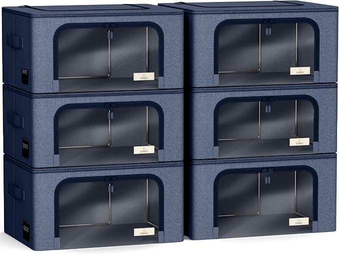 Sorbus Storage Bins with Metal Frame - Stackable & Foldable Clothes Organizer Bags - Oxford Fabric Storage Containers with Large Clear Window & Carry Handles, Bedroom Organization for Bedding & Linen - Image 7