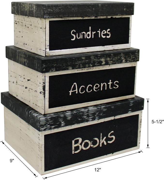 Primitive Vintage Rectangular “Sundries, Accents, Books” Cardboard Nesting Boxes, Large 12 X 9 X 5-1/2 Inch. Set of 3. - Image 6
