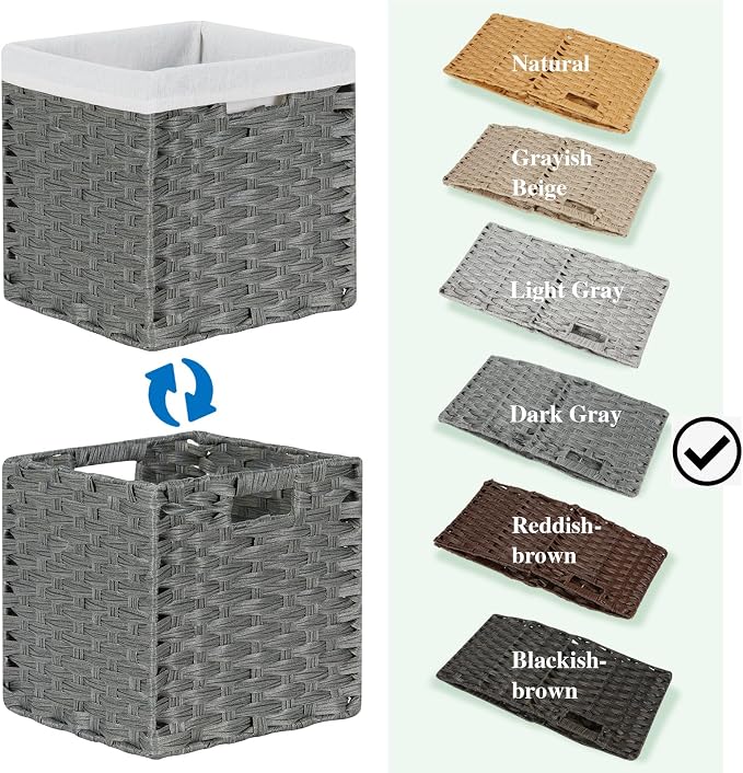 Bidtakay Wicker Storage Baskets for Organizing 4-Pack Hand-Woven Imitation Dark Grey Wicker Cube Storage Bins with Liners for Shelves Closet Cabinet 11x11 Waterproof Cube Organizer for Pantry - Image 9