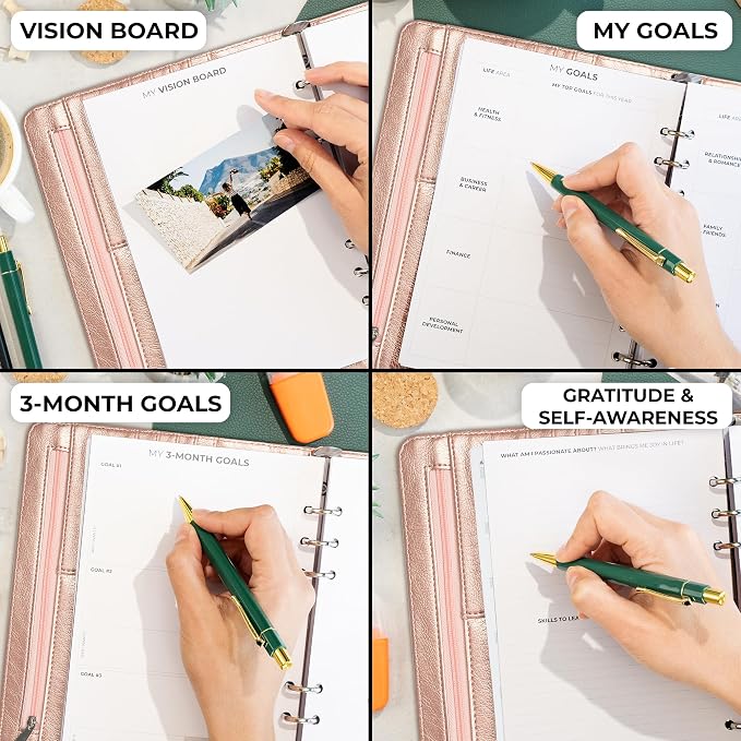 Clever Fox Weekly Planner Binder, Undated Daily A5 Eco Leather Rose Gold | 7 x 10 in with A5 pages, mini 3 ring portfolio organizer, work time manager, day runner, agenda book with monthly calendars - Image 6