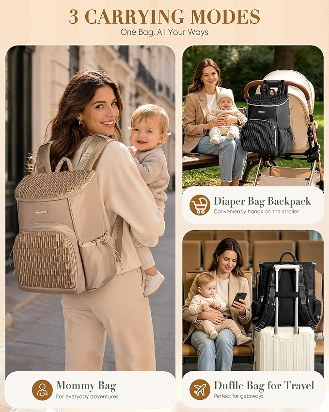 Marscamd Diaper Bag Backpack with Changing Pad, Large Baby Bag, Black | with Stroller Straps, Insulted Bottle Pockets, Luggage sleeve, for Travel & Labor Delivery - Image 6