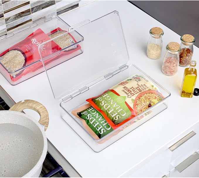 iDesign Kitchen Binz BPA-Free Plastic Stackable Organizer Box with Lid - 7.26" x 10.75" x 2.37", Clear | Stackable Storage Bin with Lid - Image 7