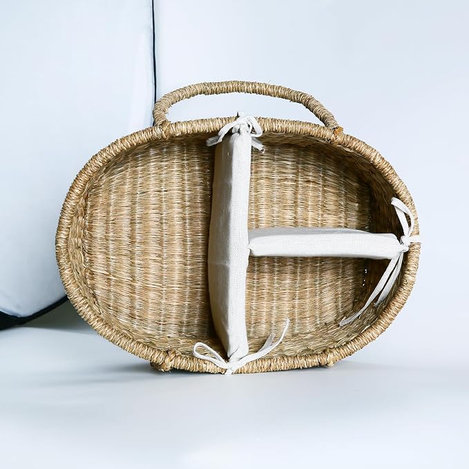 Premium Wicker Baby Diaper Caddy Organizer, Woven Seagrass Basket with Handles, Diaper Basket with Dividers (Seagrass) - Image 7