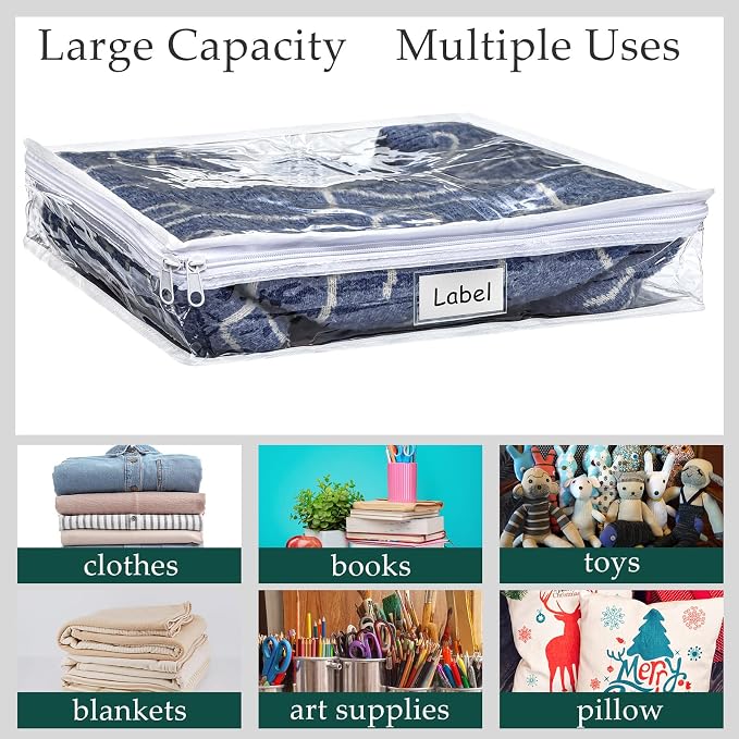 6pcs Clear Zippered Storage Bag Plastic Individual Sweater Storage Bag with Zipper Label Closet Clothing Organizer for Blanket Clothes Bed Sheet Comforter Quilt Pillow(15.7 x 13.7 x 3.9 Inch) - Image 7
