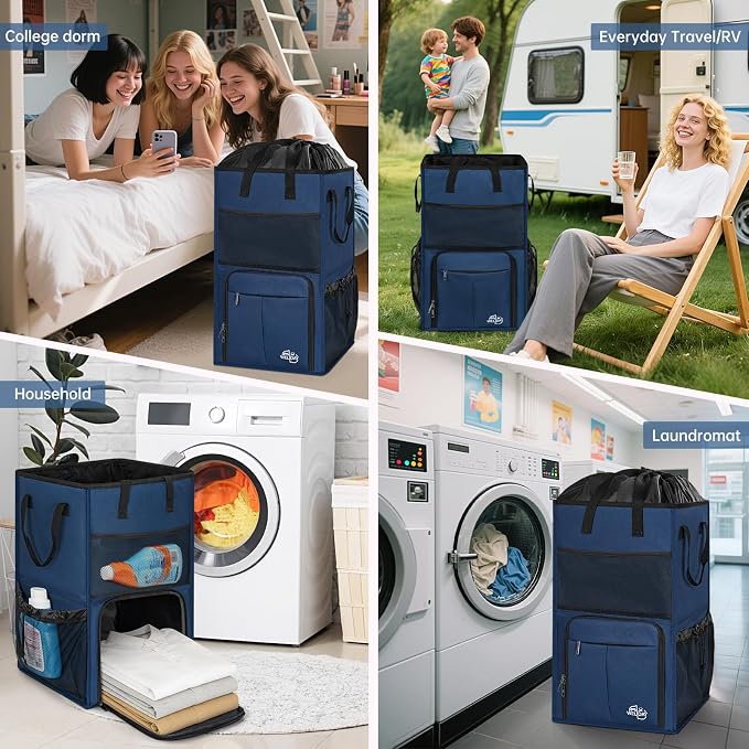 Large Laundry Backpack Bag with 3 Sizes Mesh Wash Bags Total 170L | 2 in 1 Laundry Hamper Basket with Shoulder Straps, Freestanding Laundry Bag for College Dorm, Laundromat, Apartment - Image 9