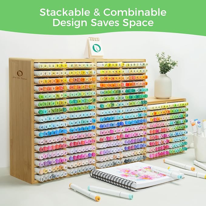 Ohuhu Bamboo Marker Organizer Hold 224 Markers for Honolulu Oahu Series | Markers Pens Pencils Stationary Organizer Holder Desktop Storage with 32 Compartments for Classroom Office Decor Home - Image 8