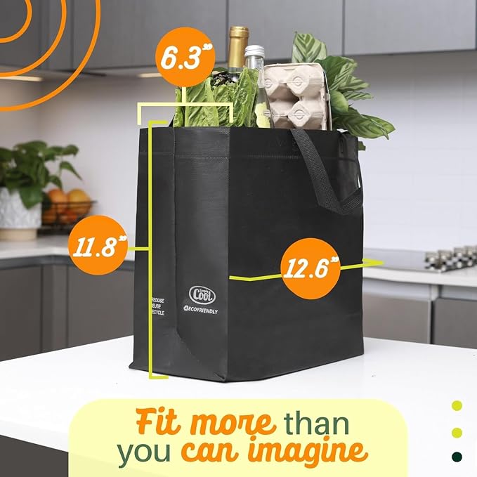 Simply Cool 400 Pack Reusable Grocery Bags, Medium Tote Bags Bulk, Black | 12.6"x6.3"x11.8" Heavy Duty Non-woven Custom Shopping Bags with Handles, Foldable, Washable for Retail and Commercial use - Image 7