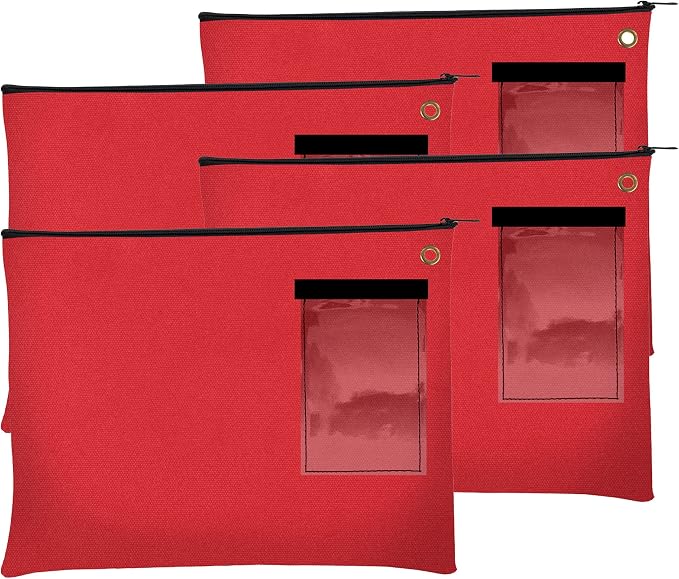 BankSupplies Canvas Zipper Bags | 14W x 11H | Set of 4 | Large Storage Bags | Grommet for Zip Tie & Padlock | 5W x 3H Framed Cardholder | Zipper Closure | Bank Bags by BankSupplies