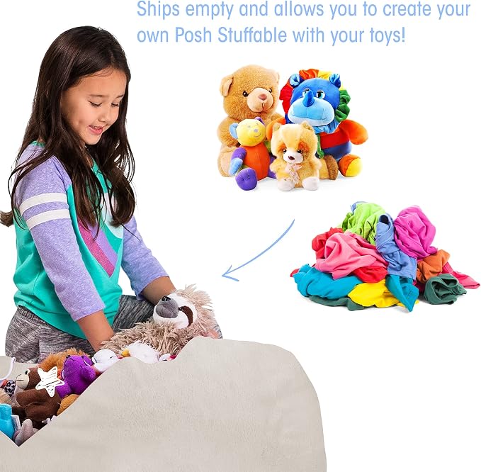 Posh Creations Stuffable Kids Stuffed Animal Storage Bean Bag Chair Cover - Childrens Toy Organizer, Large 38" - Soft Faux Rabbit Fur Cream - Image 3