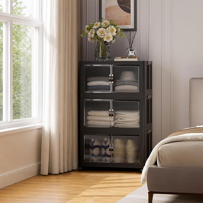 SAILUN 348Qt Stackable Storage Bins,Storage Cabinet with a Lid,3 Pack Black | Stackable Storage Drawers with Lids,26" W x 17" D x 43.7" H,Featuring open-front Access for Clothes and Closet Storage - Image 6
