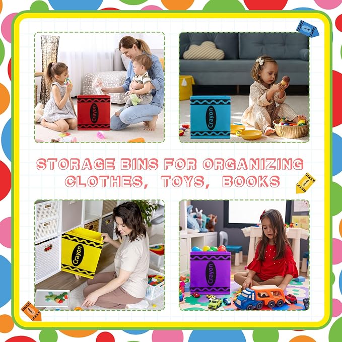 Demonwer 9 Pcs 11 Inch Colorful Fabric Storage Bins Crayon Cubby Basket Bins with Handles Rainbow Storage Containers for Back to School Decorations Office Home Organizer Supplies - Image 7