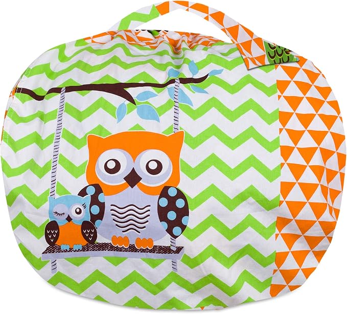 Posh Stuffable Kids Stuffed Animal Storage Bean Bag Chair Cover - Childrens Toy Organizer, Large 38" - Canvas Owls Green and Orange - Image 6