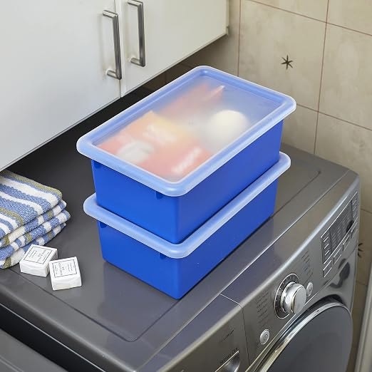ECR4Kids Cubby Storage Plastic Bin with Lids, Multipurpose Organization, Blue, 10-Piece | Durable plastic, GREENGUARD Gold Certified, 7 quart capacity, lightweight & nestable, easy-lift lids, classroom/home use - Image 9