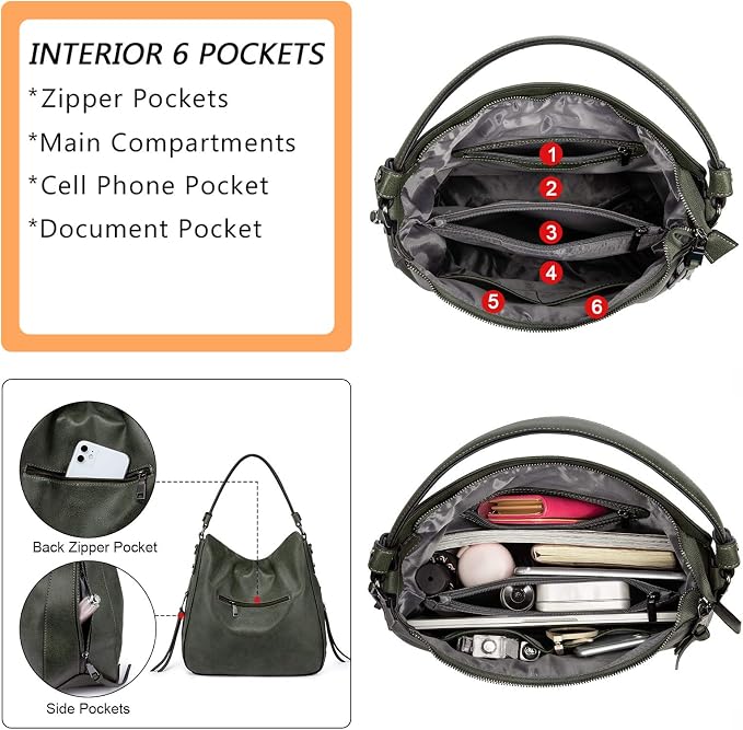Hobo Crossbody Bag for Women, Designer Shoulder Purse Handbags - Image 6