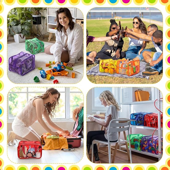 Shinylin 6 Pack Colorful Large Toy Storage Bags with Zipper 9.8 x 5.9 x 7.1 Inch Reusable Waterproof PVC Board Game Storage Bags with Labels for Puzzles Building Blocks Book Stationery - Image 6