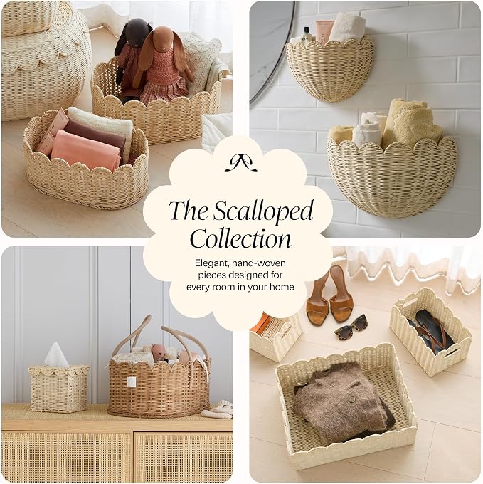 BEBE BASK Premium Baby Diaper Caddy Organizer - Scalloped Rattan Basket | Handmade & Award-Winning, Elegant Scalloped Edge, Newborn Essentials, Nursery Basket, Removable Divider, Baby Shower (Mocca) - Image 9