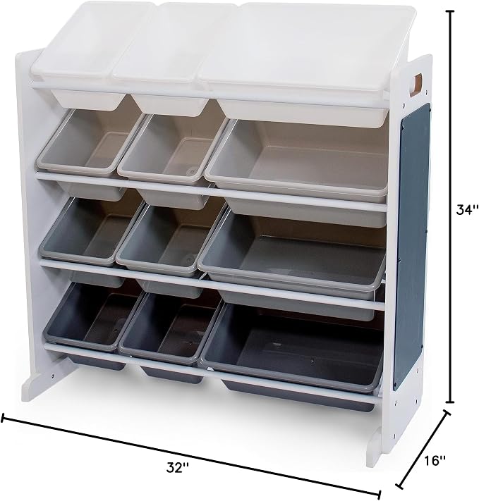 Humble Crew Kids Toy Organizer with 12 Bins, 4 Tier Storage for Playroom | Sturdy wood and steel toddler shelf, removable BPA-free containers, wall anchor anti-tip safety kit for bedroom or classroom - Image 3