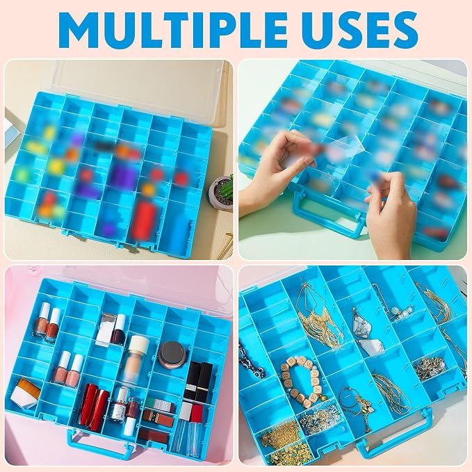 2 Pcs 48 Grids Plastic Bead Organizer Box with Divider, Blue - Image 7