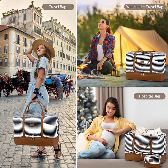 Weekender Bag, Large Travel Duffel Bag for Women, Carry on Overnight Bag with Shoe Compartment and Toiletry Bags - Image 8
