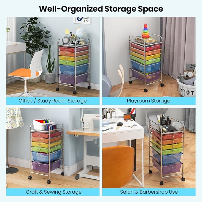 Giantex 6 Storage Drawer Cart Rolling Organizer Cart for Tools Scrapbook Paper Home Office School Multipurpose Mobile Utility Cart (Multicolor) - Image 9